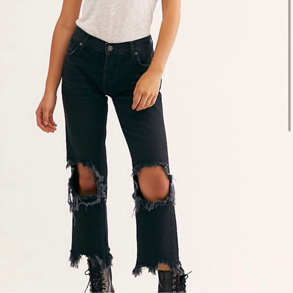 Free People Destroyed Black Denim Jeans! NWT